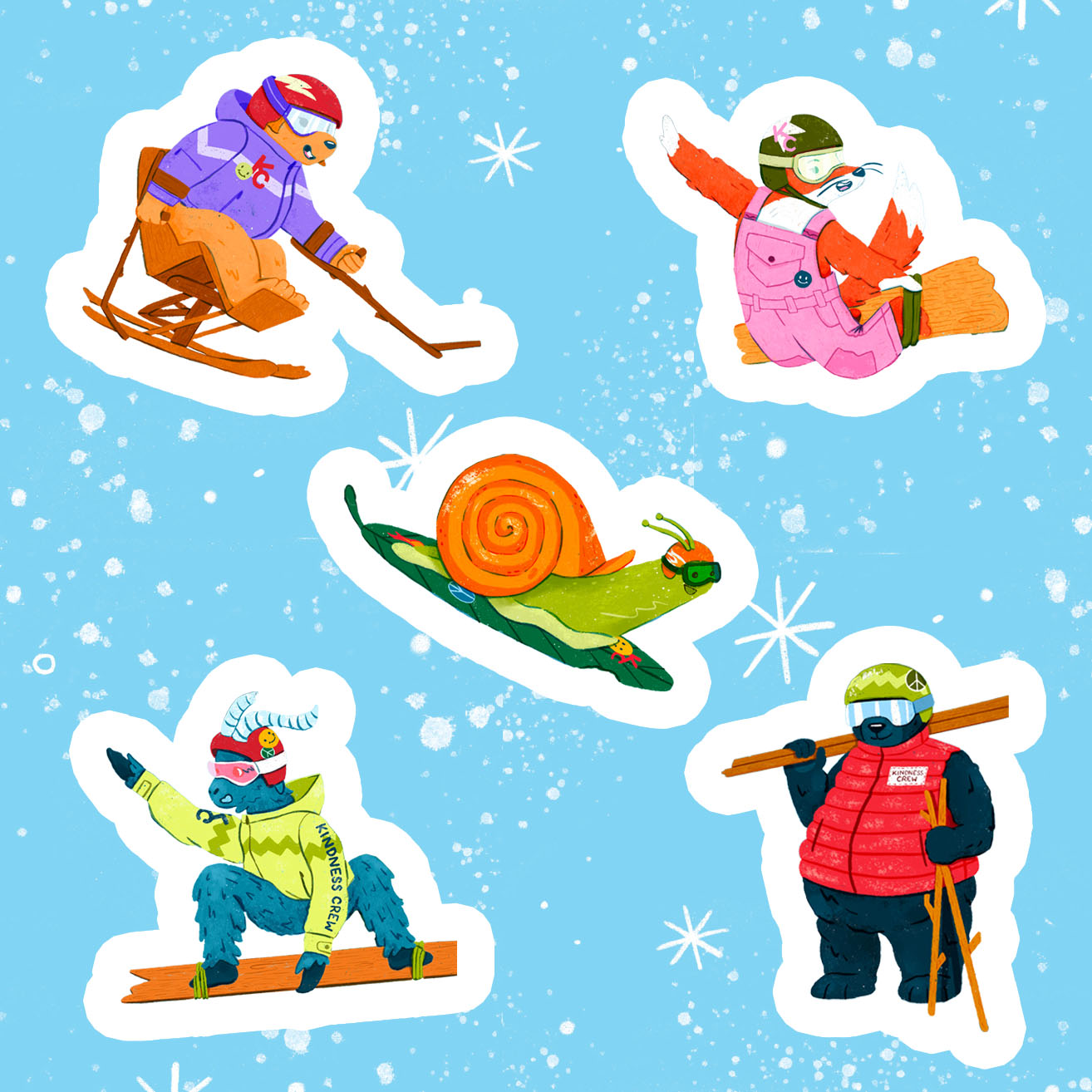 STICKERS - Cruz The Snowboarding Snail & The Kindness Crew Collection!